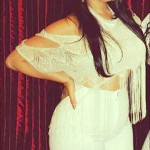 Glitter shoulder crop shirt